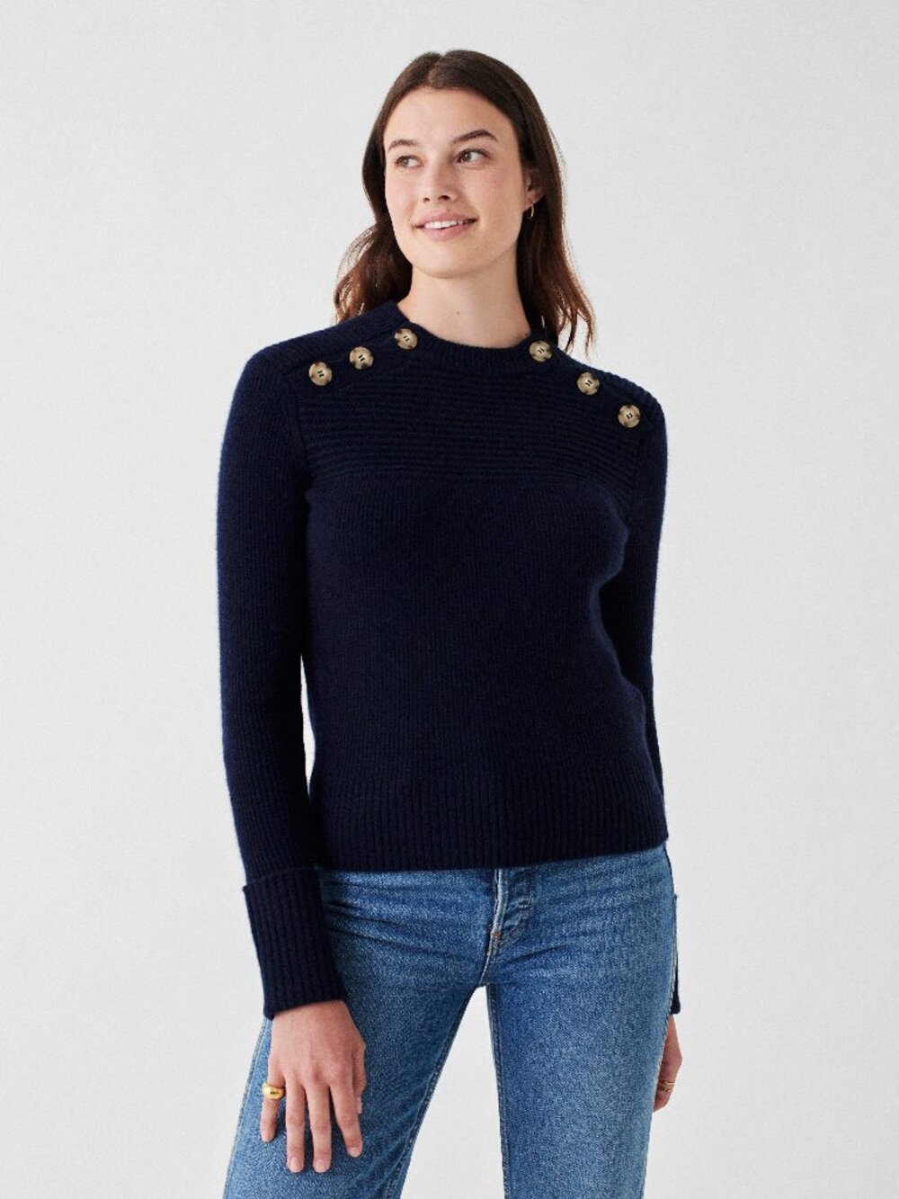 Faherty Mulino Sweater NWT Wool Cashmere Navy L (Flaw)